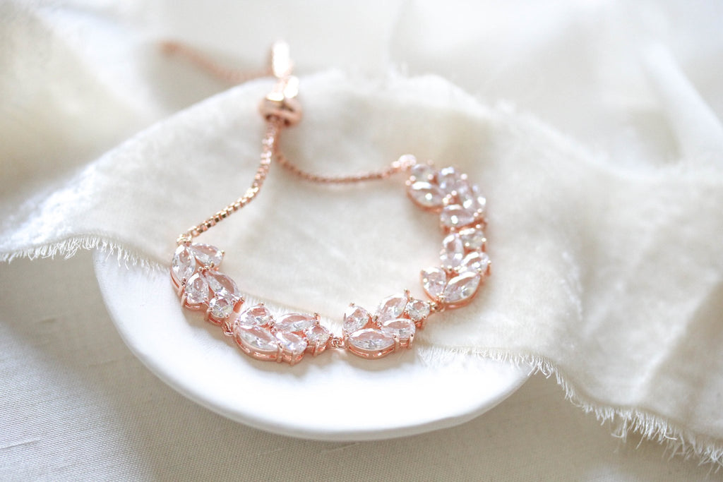 Rose gold cubic zirconia adjustable bracelet - ASPEN - Treasures by Agnes