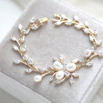 Rose gold Cubic Zirconia and Freshwater pearl Bridal bracelet - AMARI - Treasures by Agnes