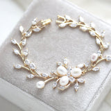Rose gold Cubic Zirconia and Freshwater pearl Bridal bracelet - AMARI - Treasures by Agnes