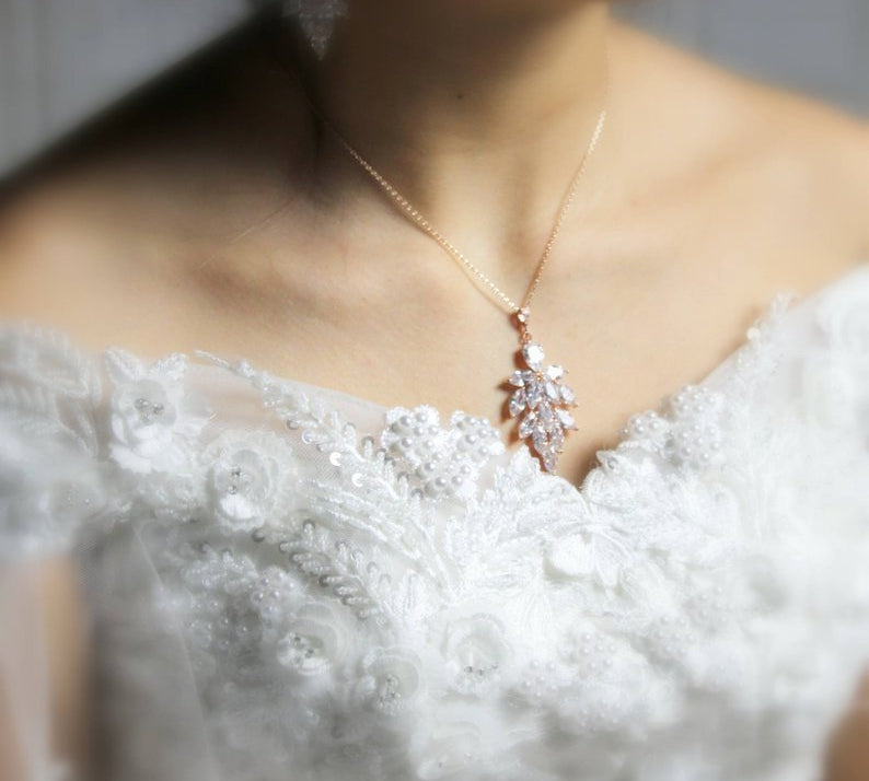 Rose gold cubic zirconia backdrop necklace - ALICIA - Treasures by Agnes