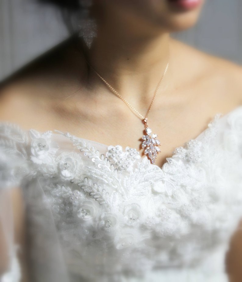 Rose gold cubic zirconia backdrop necklace - ALICIA - Treasures by Agnes