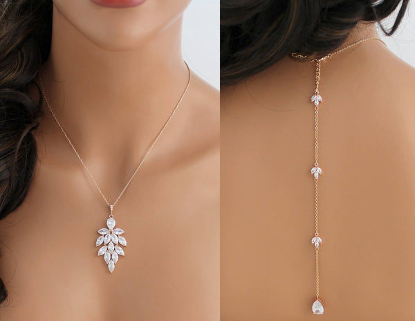 Rose gold cubic zirconia backdrop necklace - ALICIA - Treasures by Agnes