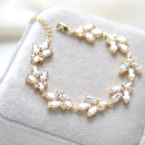 Rose gold Cubic Zirconia Bridal bracelet Leaf style - DIVINE - Treasures by Agnes