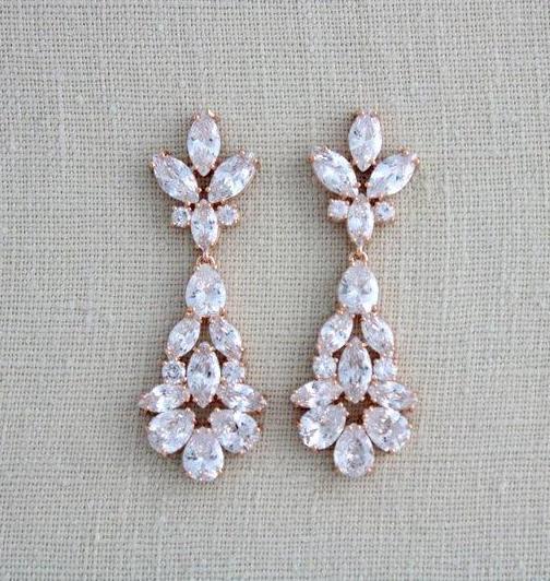 Rose gold cubic zirconia Bridal chandelier earrings - DIVINE - Treasures by Agnes