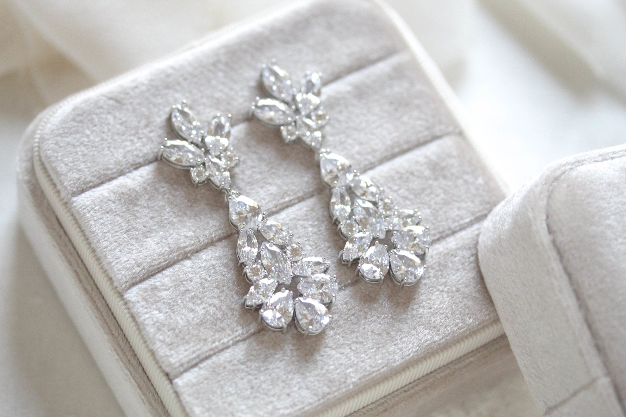 Rose gold cubic zirconia Bridal chandelier earrings - DIVINE - Treasures by Agnes