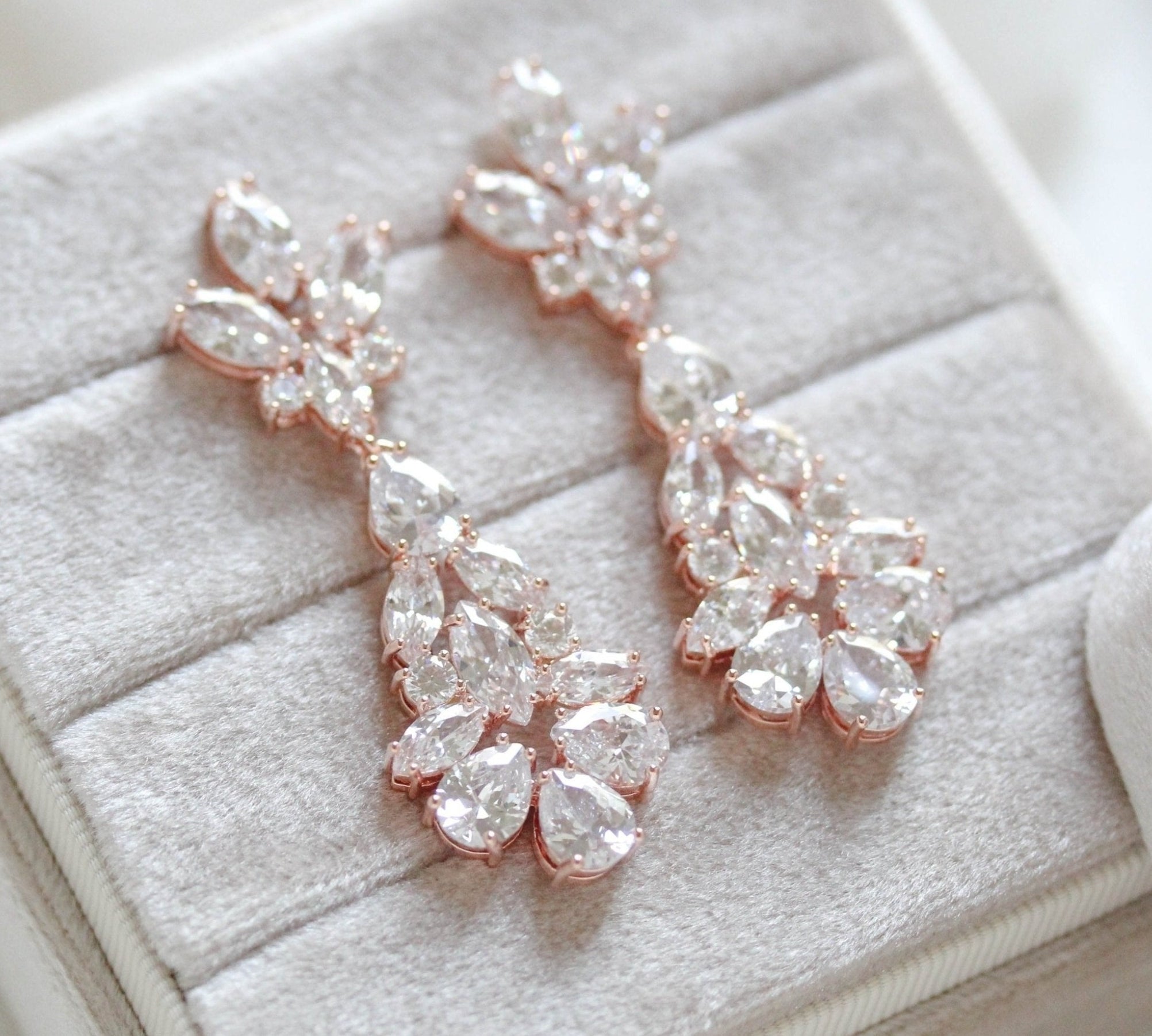 Rose gold cubic zirconia Bridal chandelier earrings - DIVINE - Treasures by Agnes