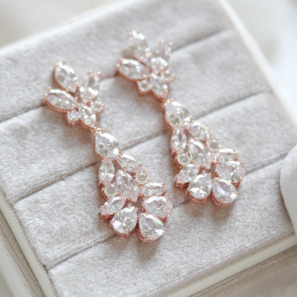 Rose gold cubic zirconia Bridal chandelier earrings - DIVINE - Treasures by Agnes