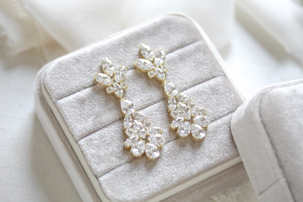 Rose gold cubic zirconia Bridal chandelier earrings - DIVINE - Treasures by Agnes