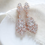 Rose gold Cubic Zirconia Bridal chandelier earrings - JADE - Treasures by Agnes