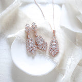 Rose gold Cubic Zirconia Bridal chandelier earrings - JADE - Treasures by Agnes