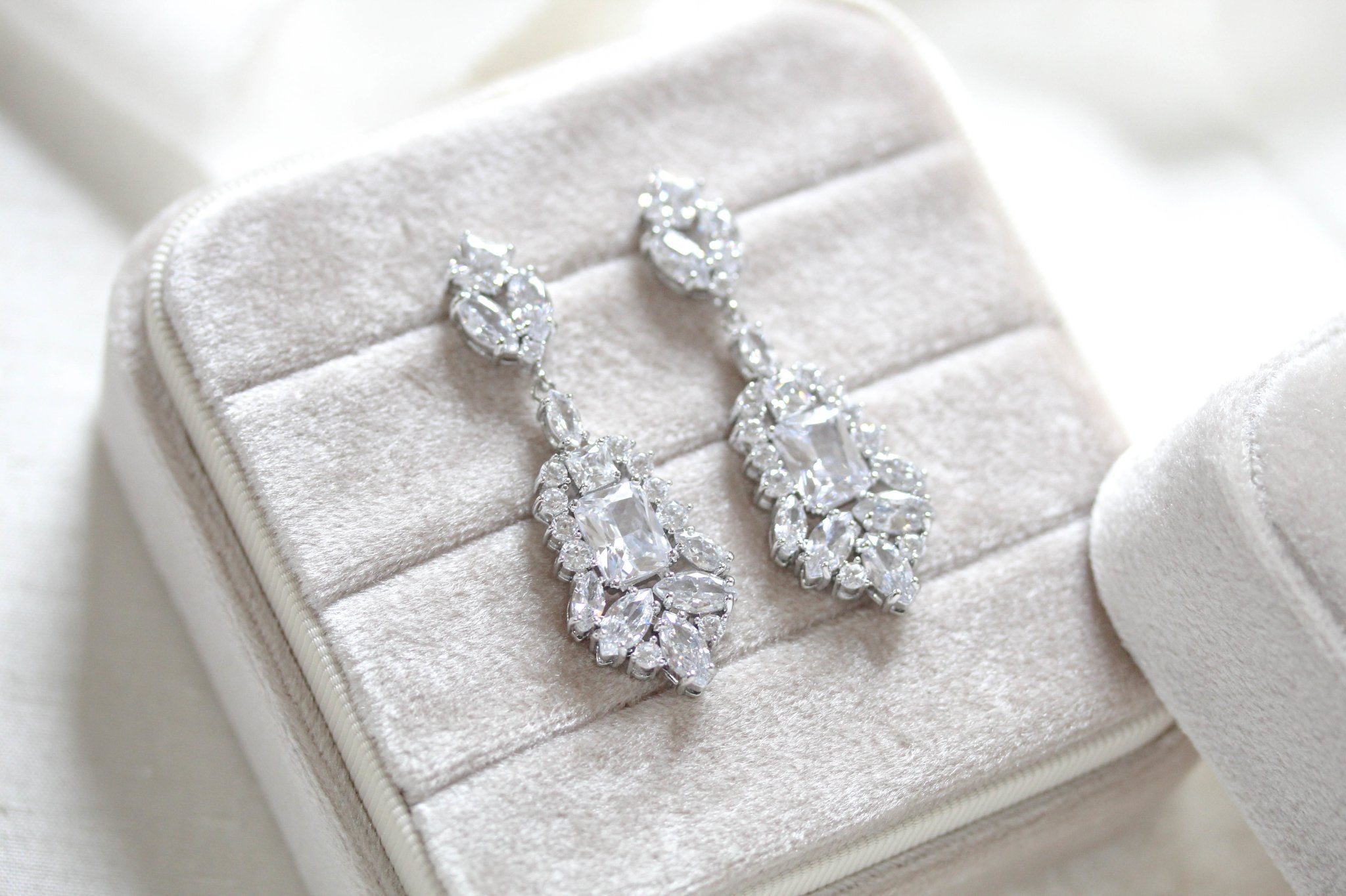 Rose gold Cubic Zirconia Bridal chandelier earrings - JADE - Treasures by Agnes