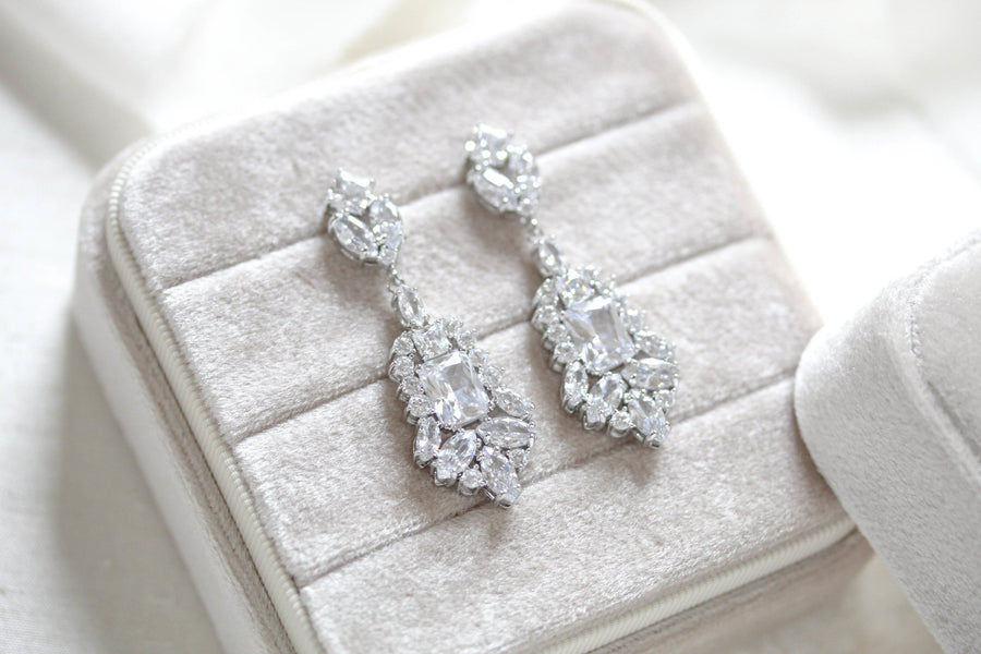 Rose gold Cubic Zirconia Bridal chandelier earrings - JADE - Treasures by Agnes