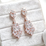 Rose gold Cubic Zirconia Bridal chandelier earrings - JADE - Treasures by Agnes