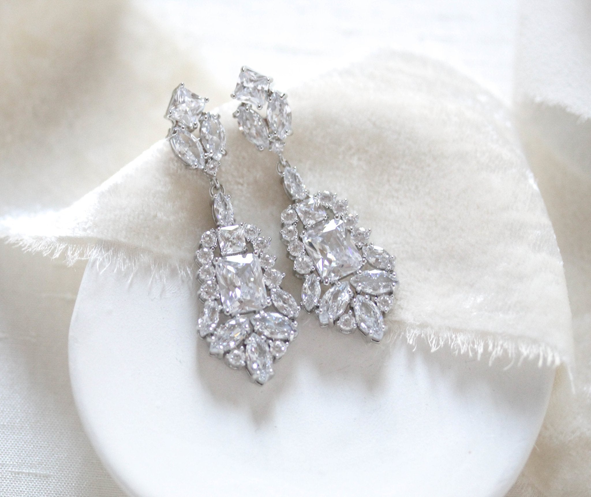Rose gold Cubic Zirconia Bridal chandelier earrings - JADE - Treasures by Agnes