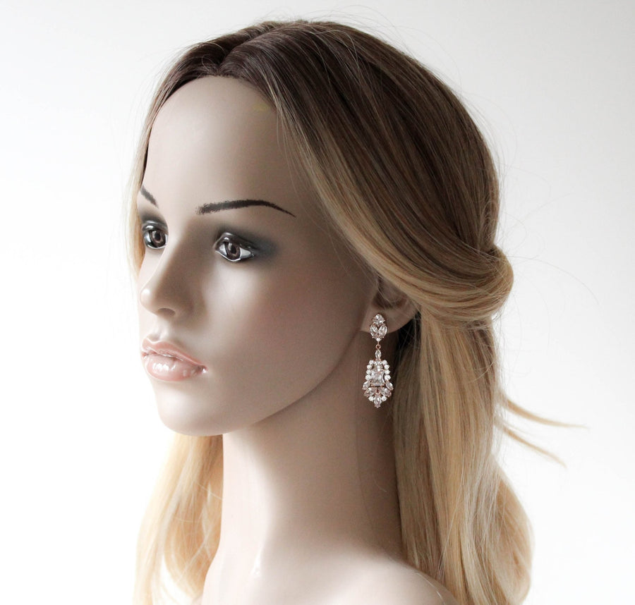 Rose gold Cubic Zirconia Bridal chandelier earrings - JADE - Treasures by Agnes