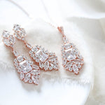 Rose gold Cubic Zirconia Bridal chandelier earrings - JADE - Treasures by Agnes