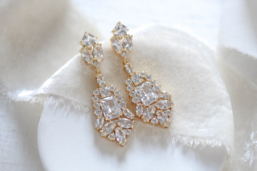 Rose gold Cubic Zirconia Bridal chandelier earrings - JADE - Treasures by Agnes
