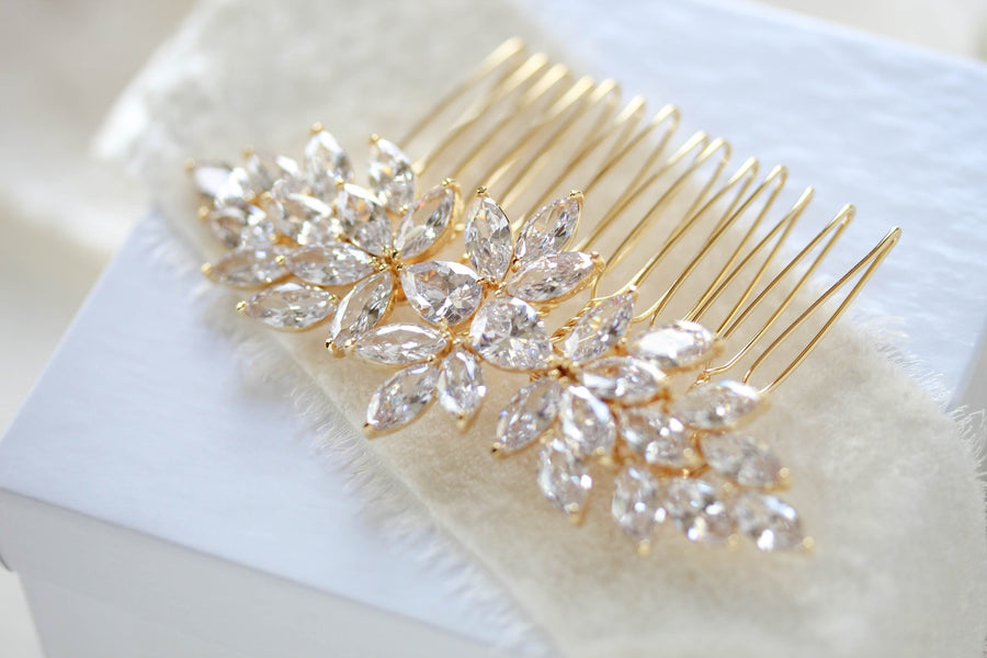 Rose gold cubic zirconia Bridal hair comb - ALICIA - Treasures by Agnes