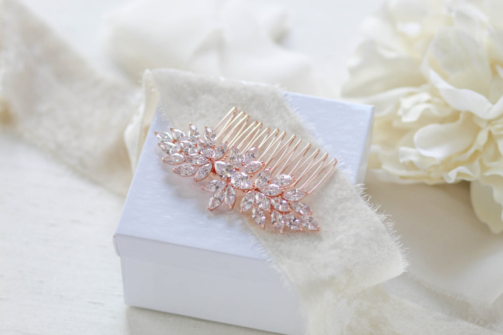 Rose gold cubic zirconia Bridal hair comb - ALICIA - Treasures by Agnes