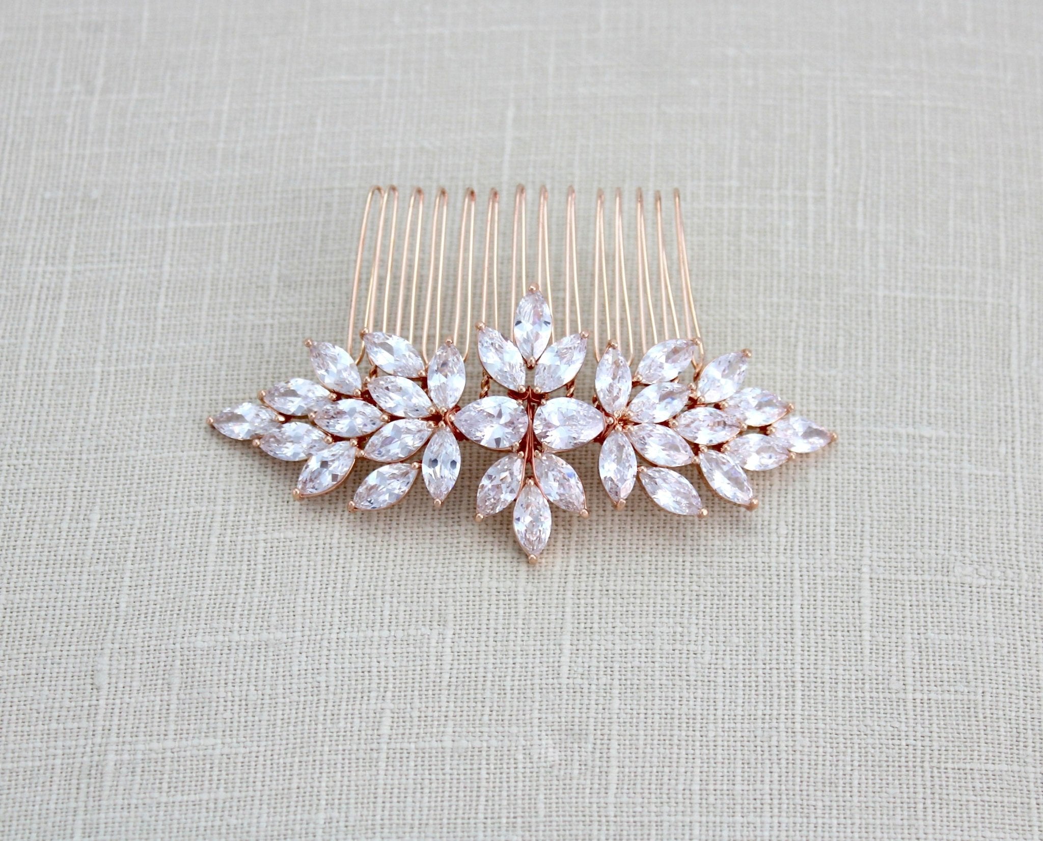 Rose gold cubic zirconia Bridal hair comb - ALICIA - Treasures by Agnes