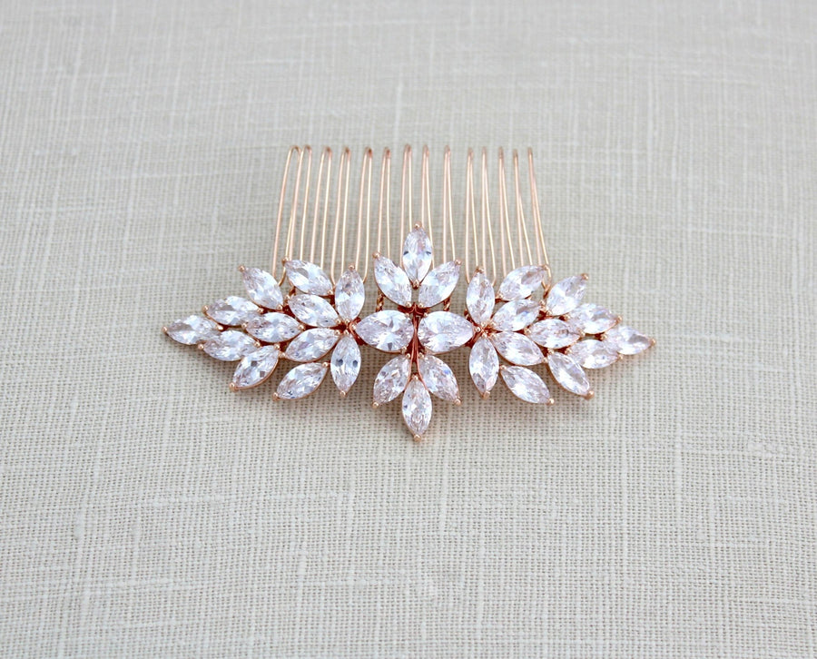 Rose gold cubic zirconia Bridal hair comb - ALICIA - Treasures by Agnes
