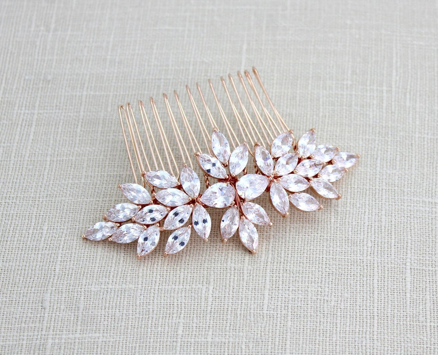 Rose gold cubic zirconia Bridal hair comb - ALICIA - Treasures by Agnes