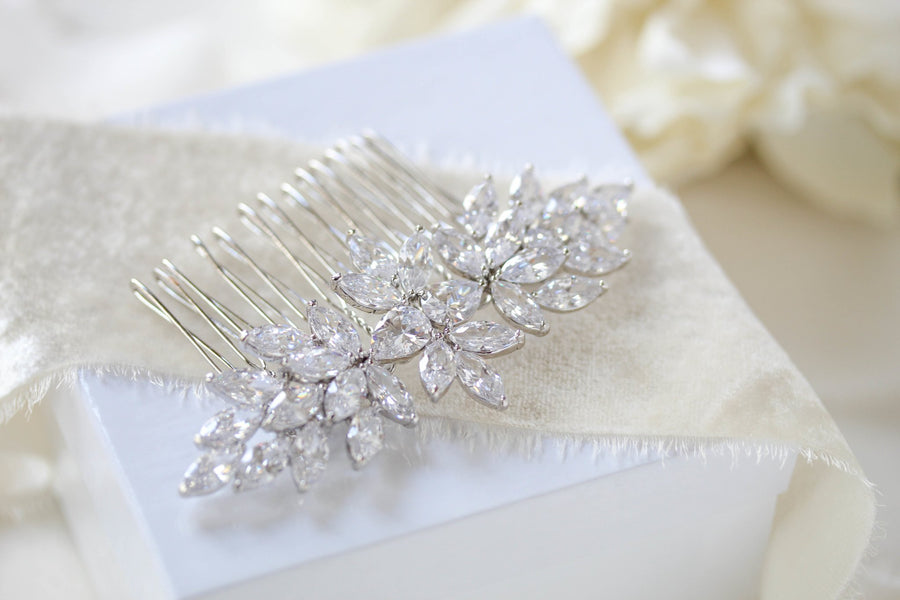 Rose gold cubic zirconia Bridal hair comb - ALICIA - Treasures by Agnes