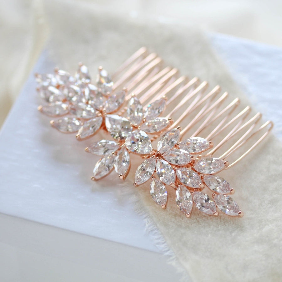Rose gold cubic zirconia Bridal hair comb - ALICIA - Treasures by Agnes