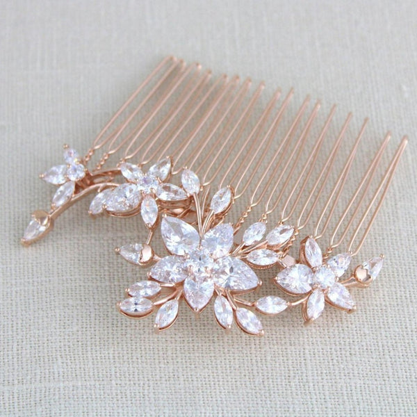 Rose gold cubic zirconia Bridal hair comb - LILY - Treasures by Agnes
