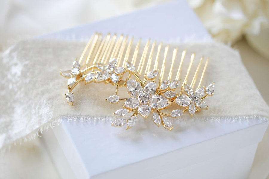 Rose gold cubic zirconia Bridal hair comb - LILY - Treasures by Agnes