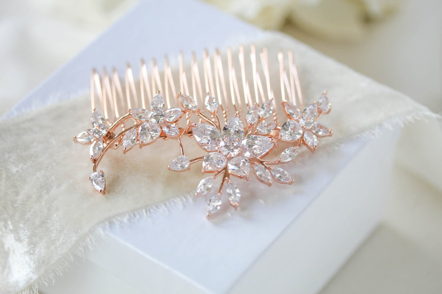 Rose gold cubic zirconia Bridal hair comb - LILY - Treasures by Agnes