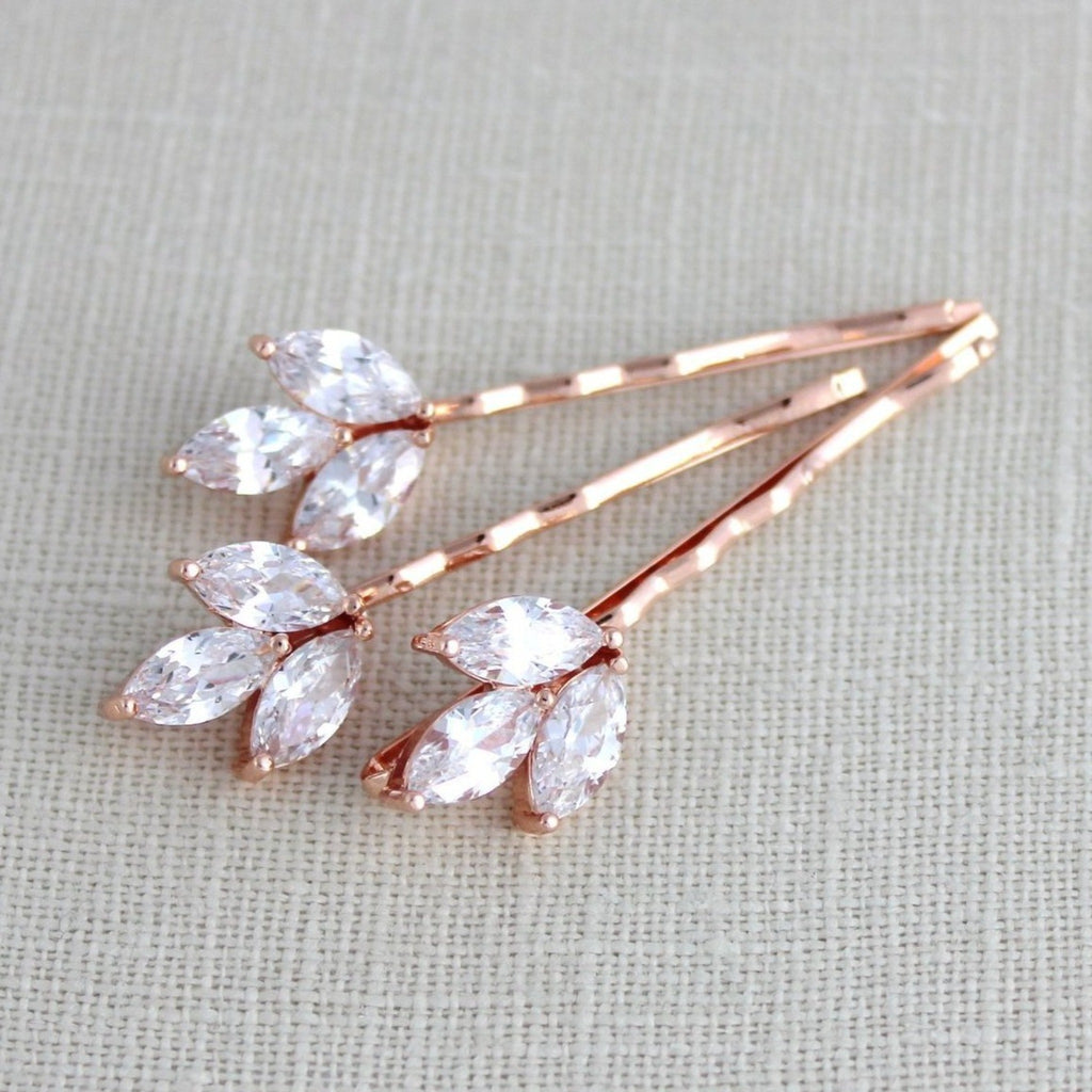 Rose Gold Cubic Zirconia Bridal hair pins - LAUREN - Treasures by Agnes