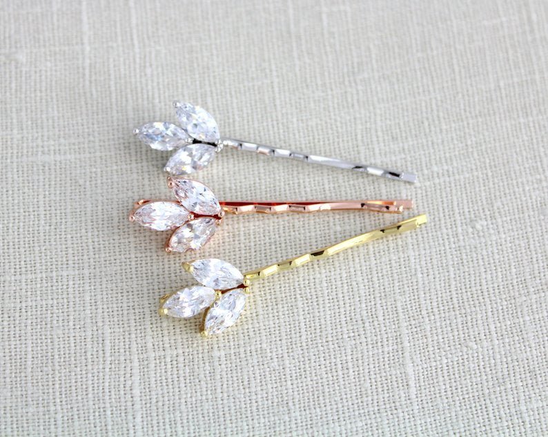 Rose Gold Cubic Zirconia Bridal hair pins - LAUREN - Treasures by Agnes