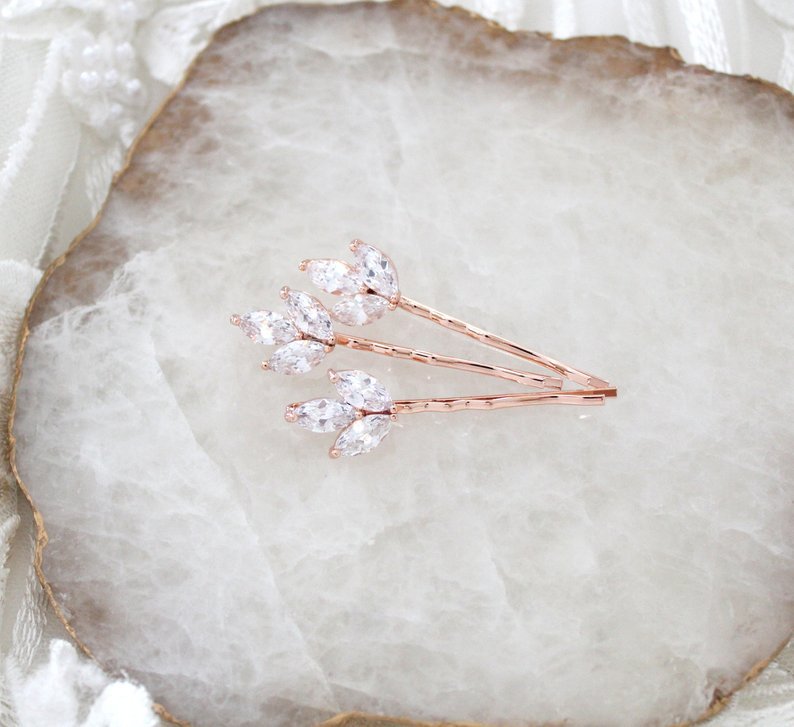 Rose Gold Cubic Zirconia Bridal hair pins - LAUREN - Treasures by Agnes