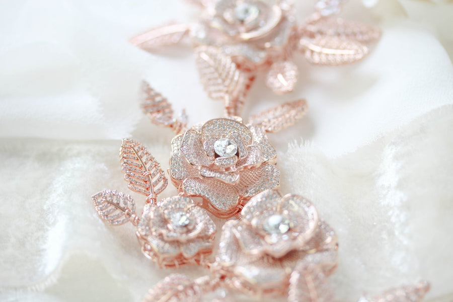 Rose gold Cubic zirconia Bridal hair vine headpiece - INNA - Treasures by Agnes