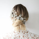 Rose gold Cubic zirconia Floral Bridal hair vine headpiece - INNA