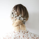 Rose gold Cubic zirconia Floral Bridal hair vine headpiece - INNA