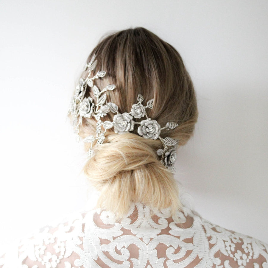 Rose gold Cubic zirconia Bridal hair vine headpiece - INNA - Treasures by Agnes