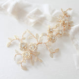 Rose gold Cubic zirconia Floral Bridal hair vine headpiece - INNA
