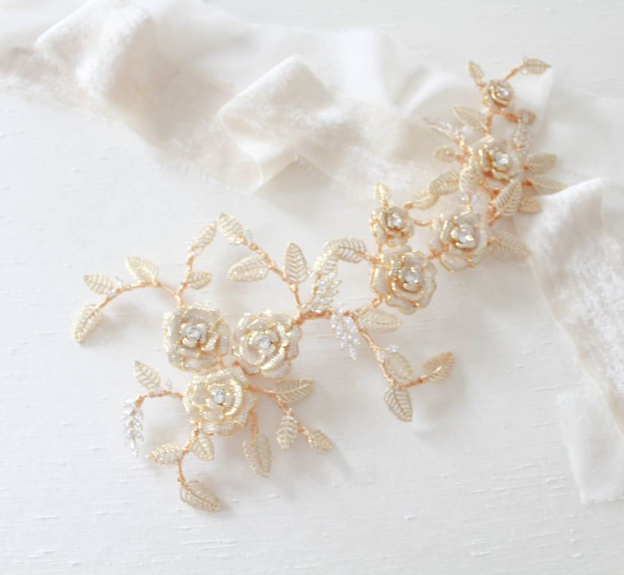 Rose gold Cubic zirconia Bridal hair vine headpiece - INNA - Treasures by Agnes