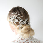 Rose gold Cubic zirconia Floral Bridal hair vine headpiece - INNA