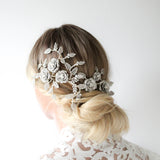 Rose gold Cubic zirconia Floral Bridal hair vine headpiece - INNA