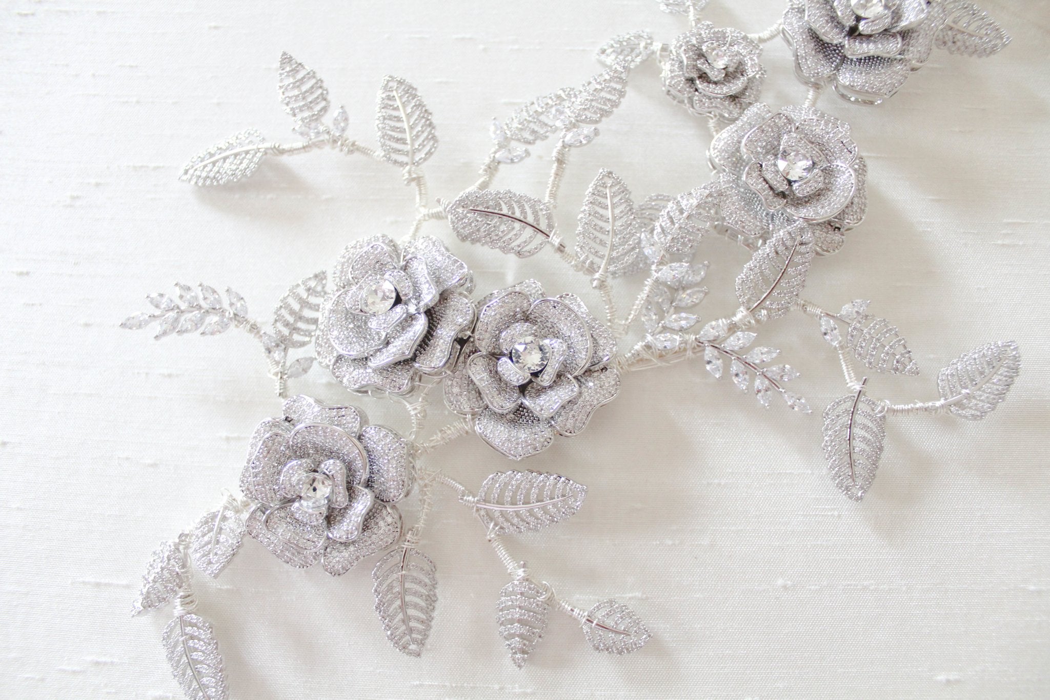 Rose gold Cubic zirconia Floral Bridal hair vine headpiece - INNA
