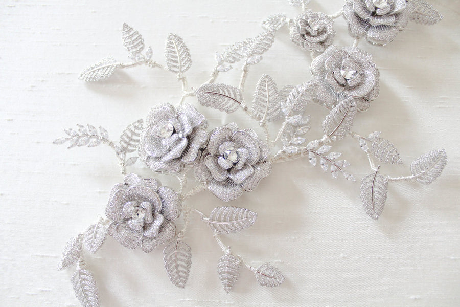 Rose gold Cubic zirconia Bridal hair vine headpiece - INNA - Treasures by Agnes