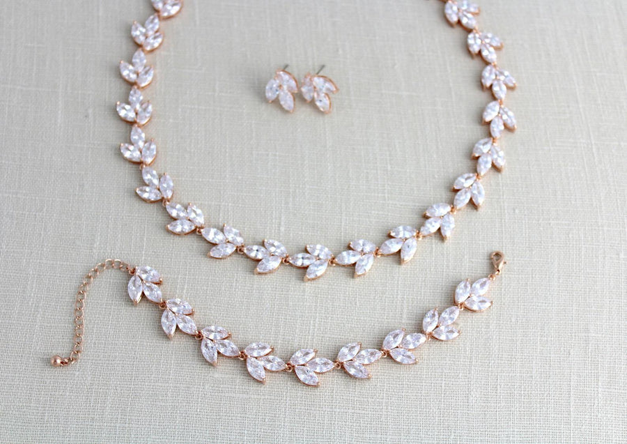 Rose gold Cubic zirconia Bridal jewelry set - KATIE - Treasures by Agnes