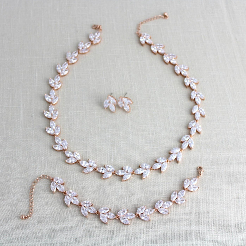 Rose gold Cubic zirconia Bridal jewelry set - KATIE - Treasures by Agnes