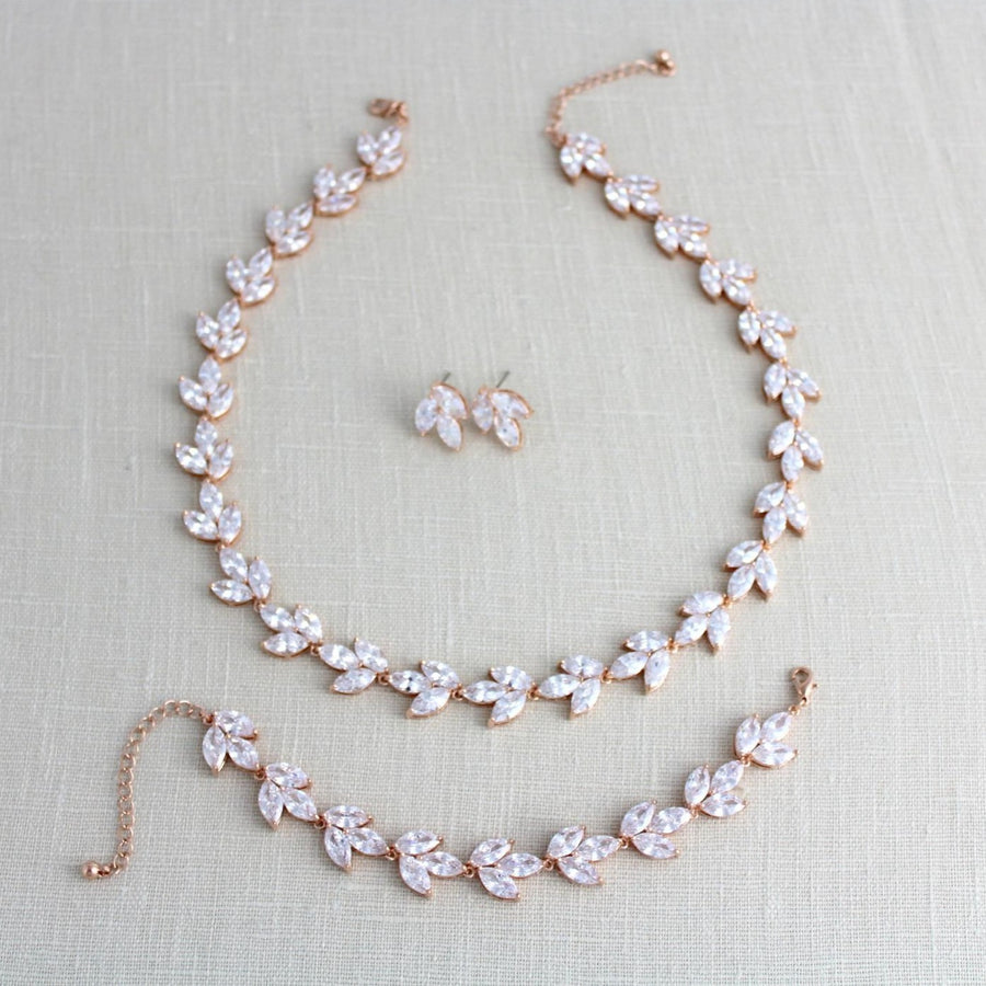 Rose gold Cubic zirconia Bridal jewelry set - KATIE - Treasures by Agnes