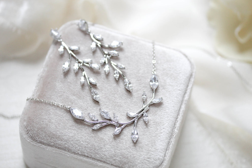 Rose gold Cubic Zirconia Bridal necklace and earring set - APRILLE - Treasures by Agnes