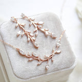 Rose gold Cubic Zirconia Bridal necklace and earring set - APRILLE - Treasures by Agnes