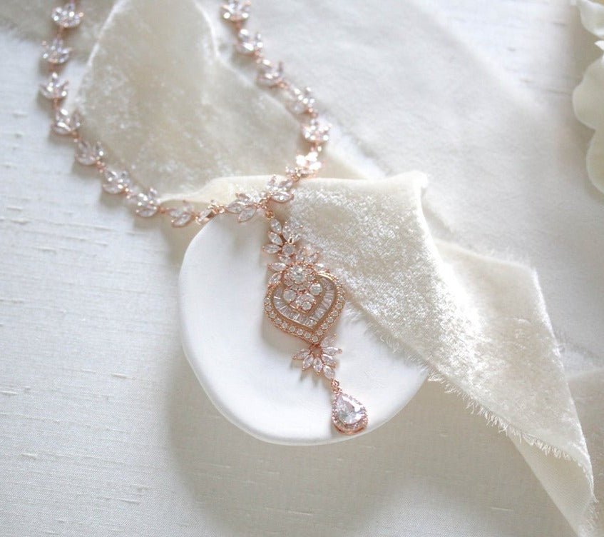 Rose gold cubic zirconia bridal necklace - EMMA - Treasures by Agnes